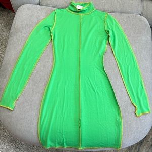 NWT Neon Green & Yellow High Neck Long Sleeve Dress